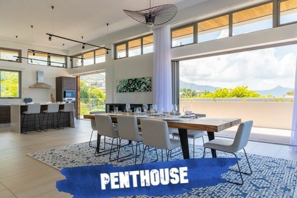 Manta Cove Luxury beachfront Apartments Mauritius Penthouse table living room